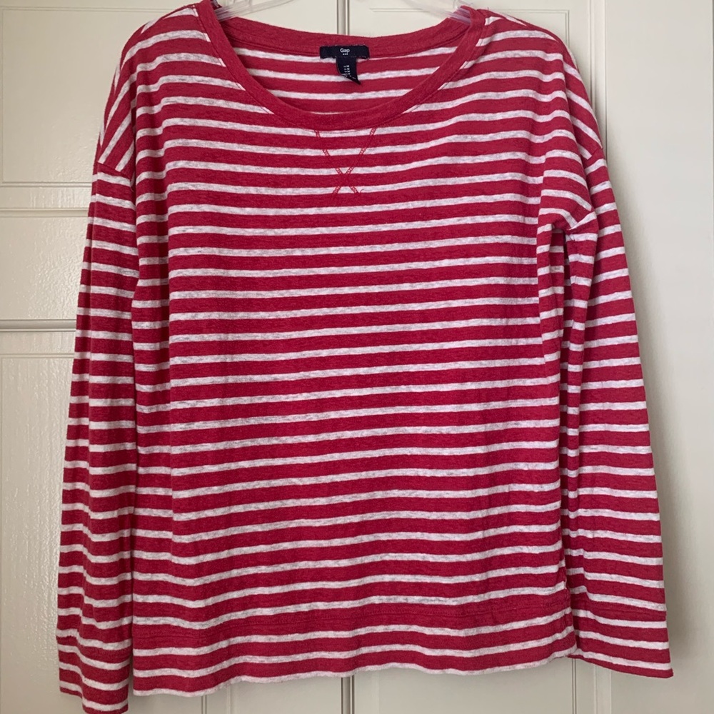 Gap, red and white striped long sleeve shirt.